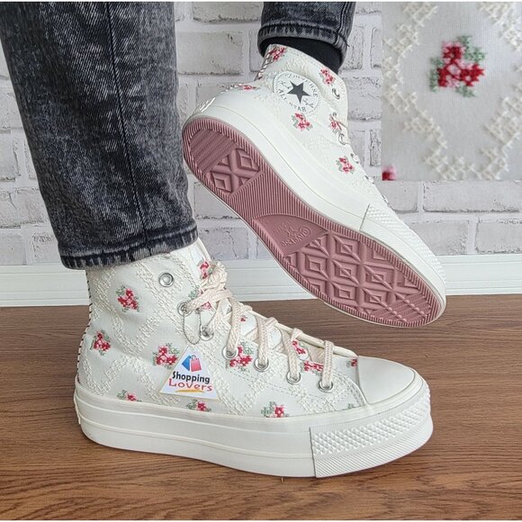 ⭐Converse Chuck Taylor Lift Rose Cross Stitch Sz 7.5 Women's Shoes White A13659C - Picture 1 of 12